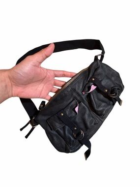 Y2K GAP Black Faux Leather Double Pocket Shoulder Bag